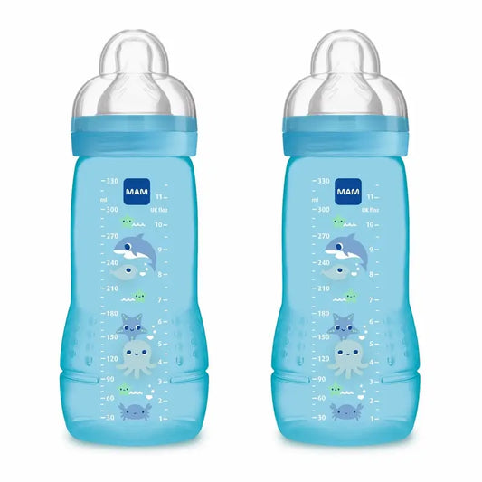 Mam Baby Biberón Easy Active Azul Brillante, 2X330Ml