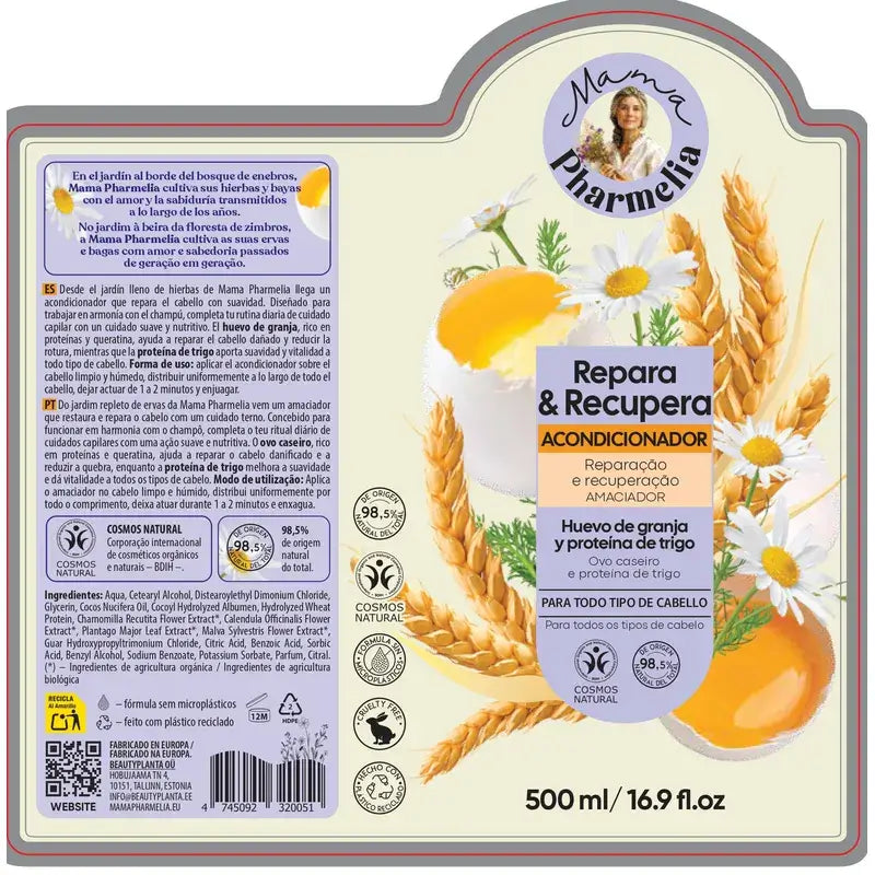 Mama Pharmelia Acondicionador Repara Y Recupera Huevo De Granja Y Proteína De Trigo, 500 Ml