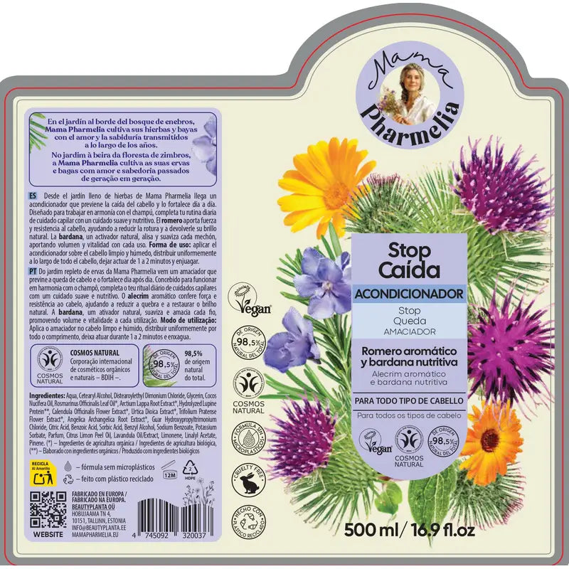 Mama Pharmelia Acondicionador Stop Caida Romero Aromático Y Bardana Nutritiva, 500Ml
