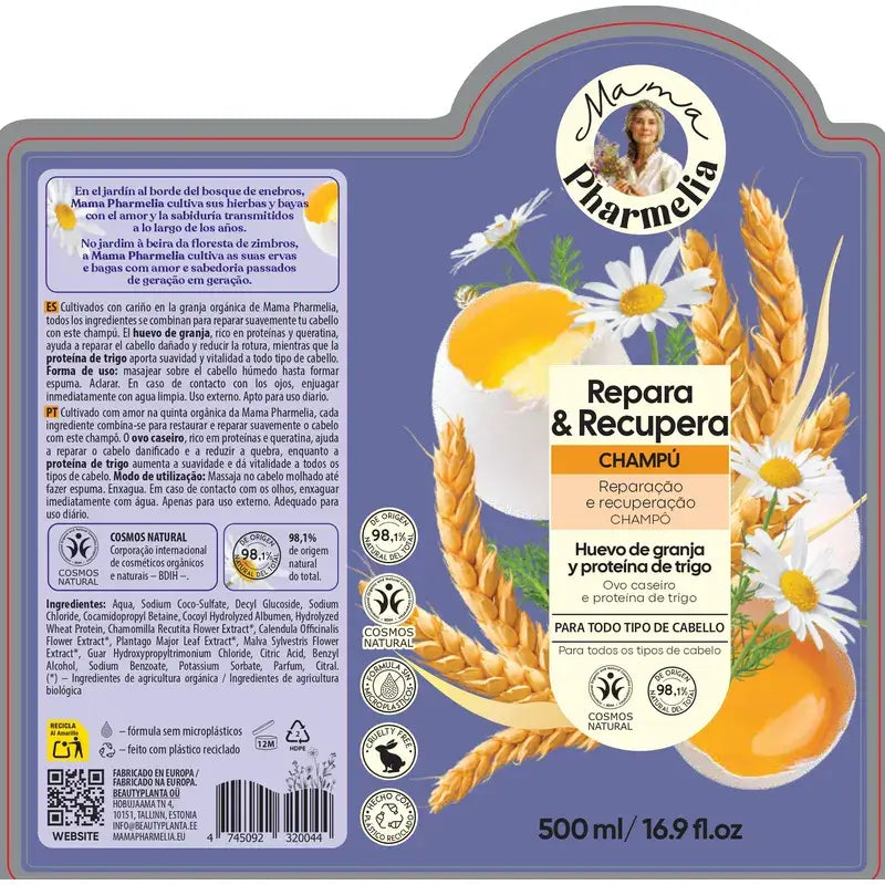 Mama Pharmelia Champú Repara Y Recupera Huevo De Granja Y Proteína De Trigo, 500 Ml