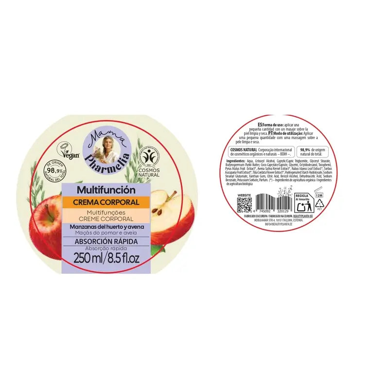Mama Pharmelia Crema Corporal Multifunción Con Manzanas Del Huerto Y Avena, 250 Ml