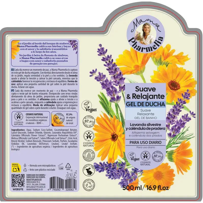 Mama Pharmelia Gel De Ducha Suave & Relajante Con Lavanda Silvestre Y Caléndula De Pradera, 500 Ml