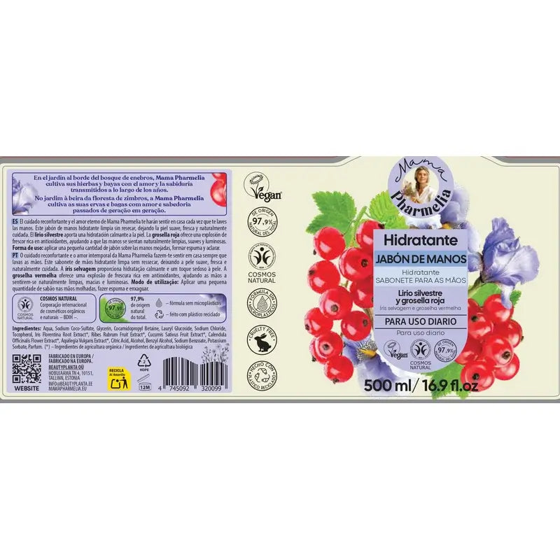 Mama Pharmelia Jabón De Manos Hidratante Con Lirio Silvestre Y Grosella Roja, 500 Ml