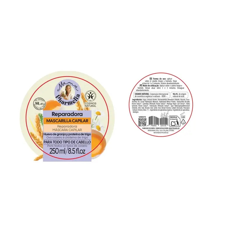 Mama Pharmelia Mascarilla Capilar Reparadora Huevo De Granja Y Proteína De Trigo, 250 Ml
