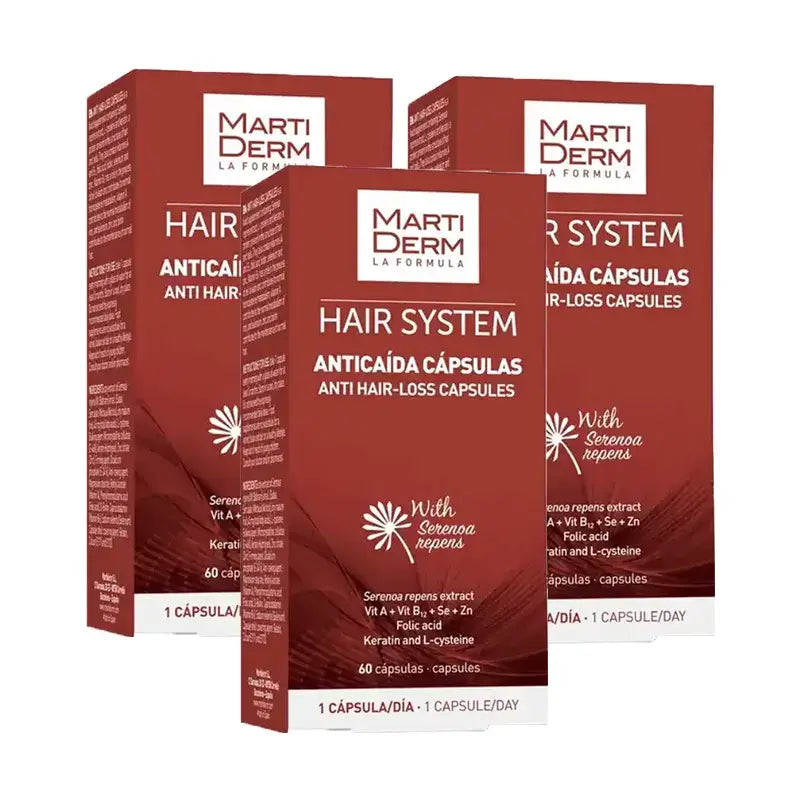 Martiderm Hair System cápsulas Anticaída, Pack 3 x 60 cápsulas