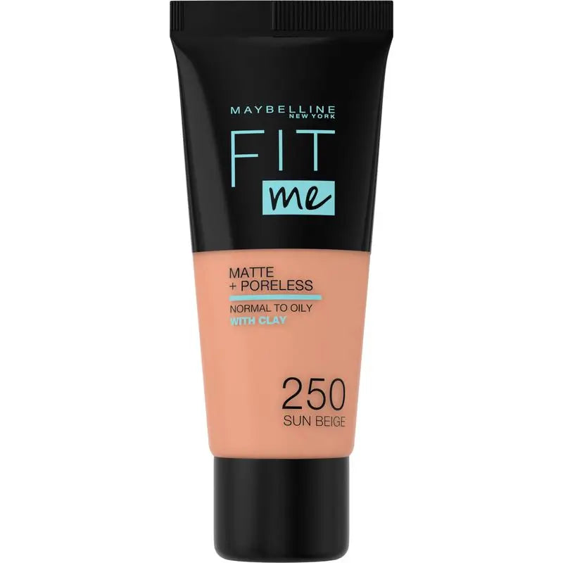 Maybelline New York Base De Maquillaje Fit Me Mate Y Afinaporos Tono 250 Sun Beige Calca A Tu Tono Y Textura Pieles Medias - 30Ml
