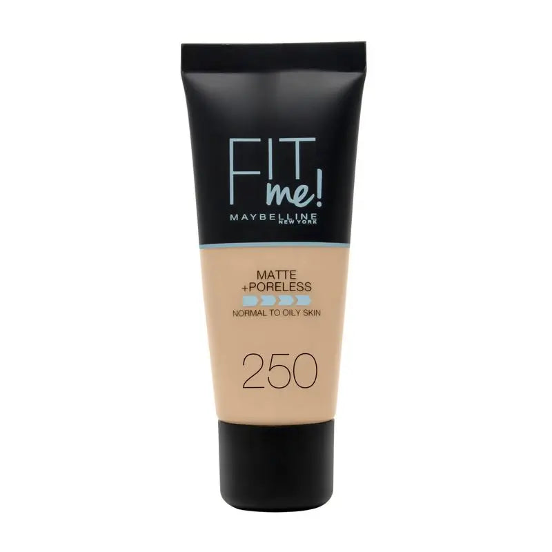 Maybelline New York Base De Maquillaje Fit Me Mate Y Afinaporos Tono 250 Sun Beige Calca A Tu Tono Y Textura Pieles Medias - 30Ml