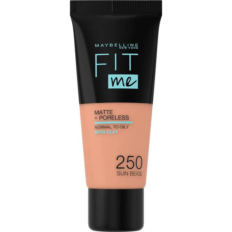 Maybelline New York Base De Maquillaje Fit Me Mate Y Afinaporos Tono 250 Sun Beige Calca A Tu Tono Y Textura Pieles Medias - 30Ml