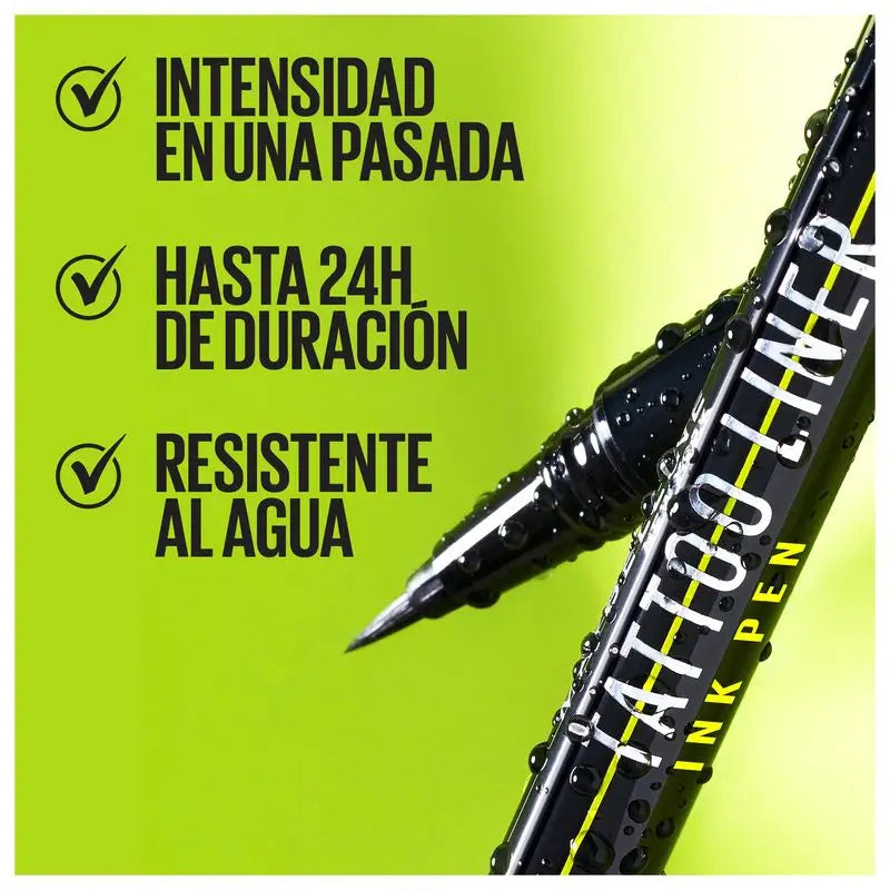 Maybelline New York Tattoo Liner Ink Pen, Eyeliner En Formato Rotulador, Waterproof, Fórmula Tattoo Hasta 24H, Negro