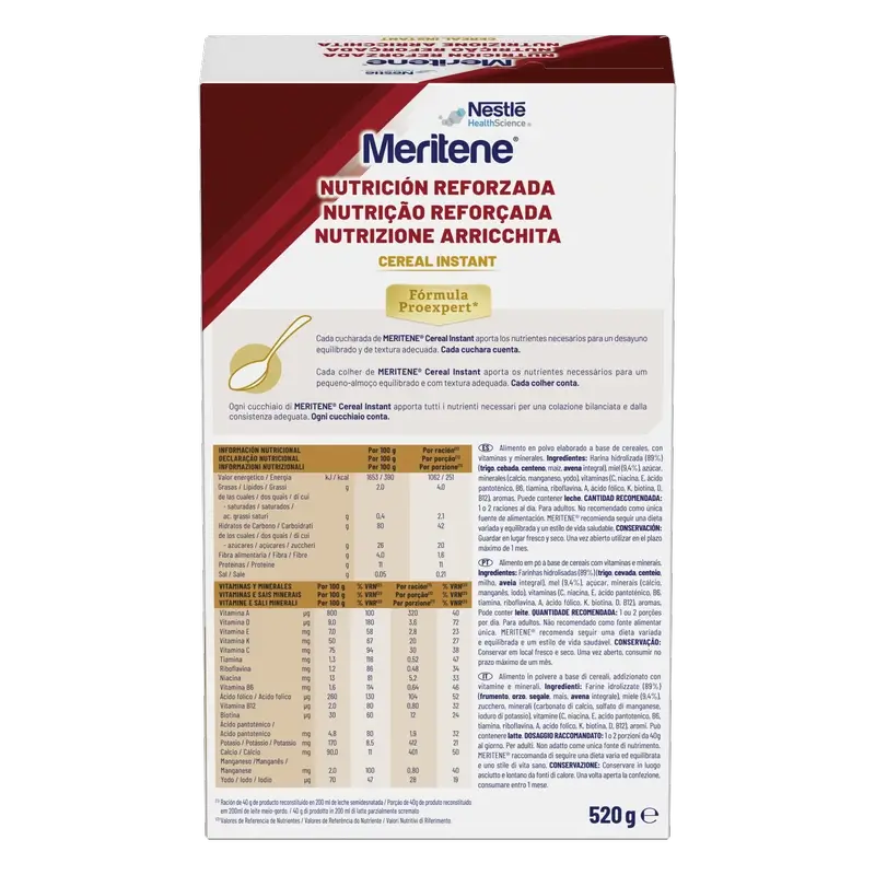 Meritene Cereal Instant Crema de 8 Cereales con Miel, 520 gr