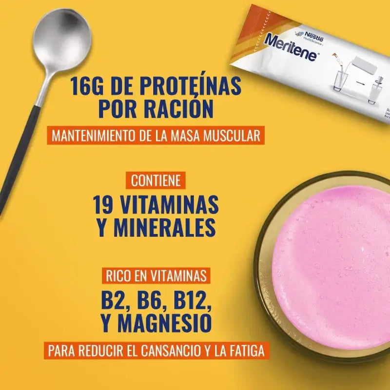 Meritene Fuerza y Vitalidad Batido Sabor Fresa, 15 sobres x 30 gr