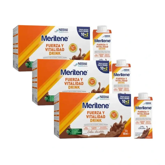 Meritene Fuerza Y Vitalidad Drink Chocolate, 12X180 Ml, Pack De 3
