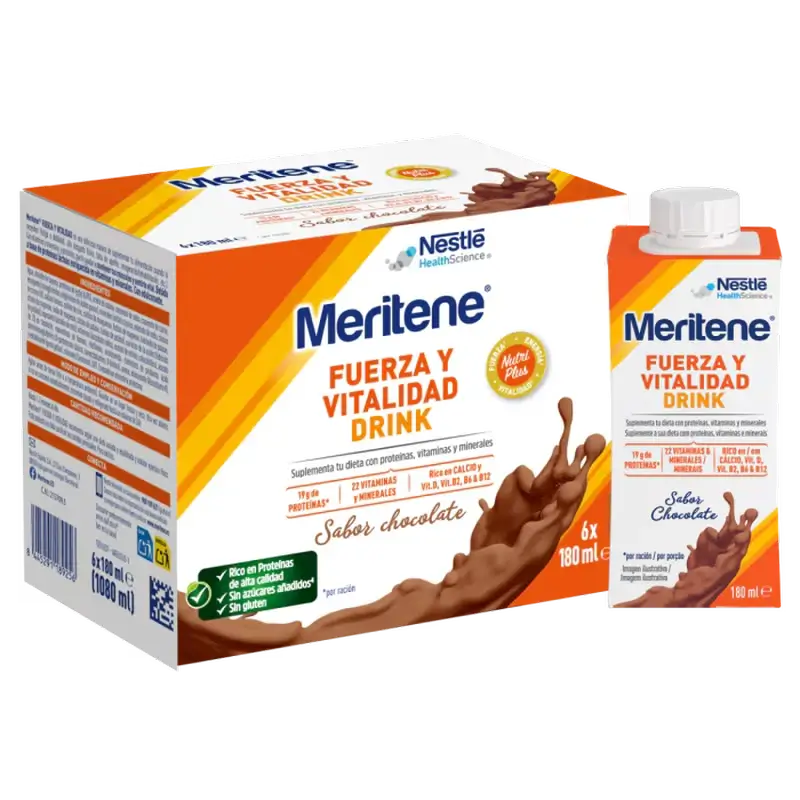 Meritene Fuerza y Vitalidad Drink Chocolate, Pack 2 Cajas, 6x180 ml