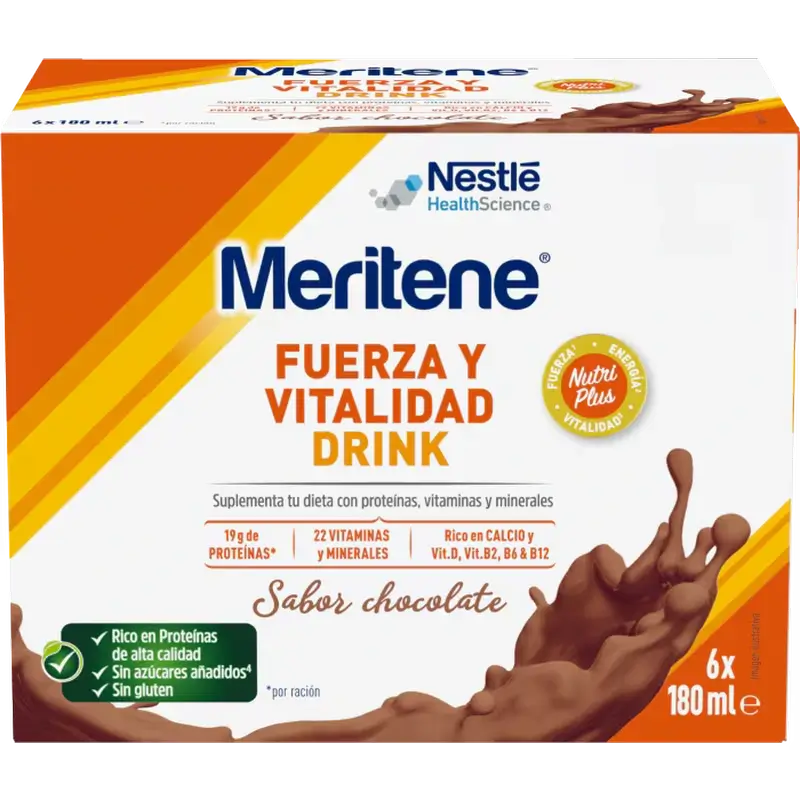Meritene Fuerza y Vitalidad Drink Chocolate, Pack 2 Cajas, 6x180 ml