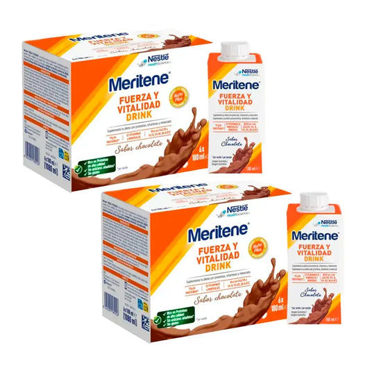Meritene Fuerza y Vitalidad Drink Chocolate, Pack 2 Cajas, 6x180 ml