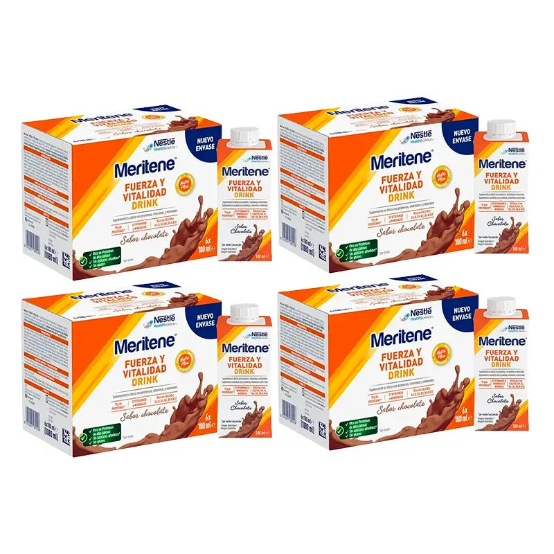 Meritene Fuerza Y Vitalidad Drink Chocolate, Pack 4 Cajas 6 x 180 ml