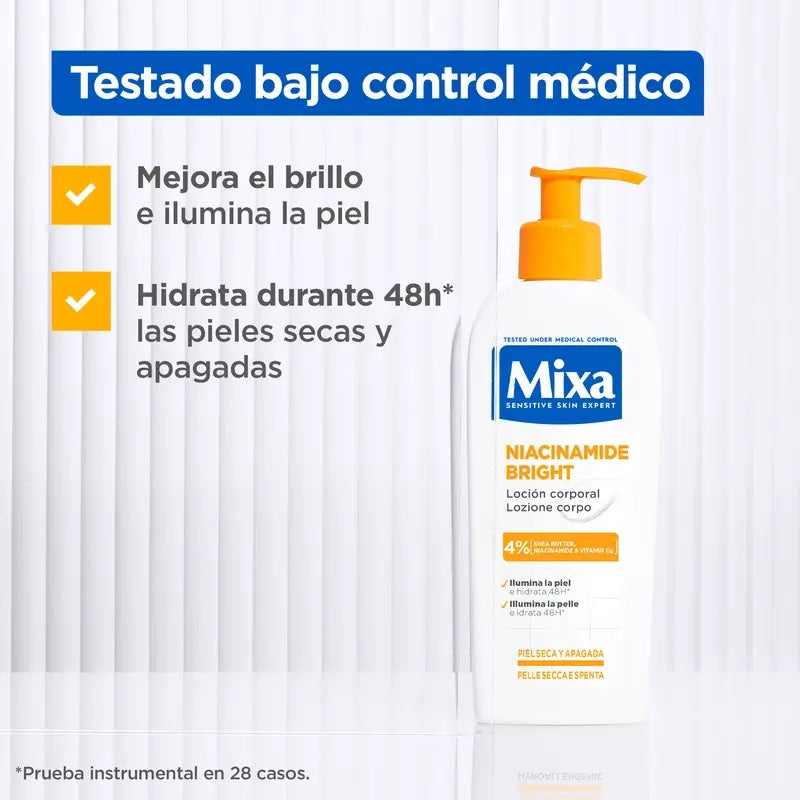 Mixa Niacinamida Bright Loción Corporal Pieles Secas Y Apagadas , 250 ml