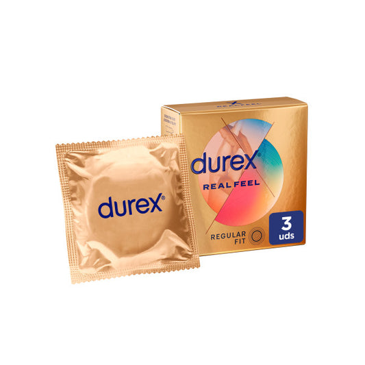 Durex Preservativos Real Feel, Sensación Piel Con Piel, Sin Látex, 3 Condones