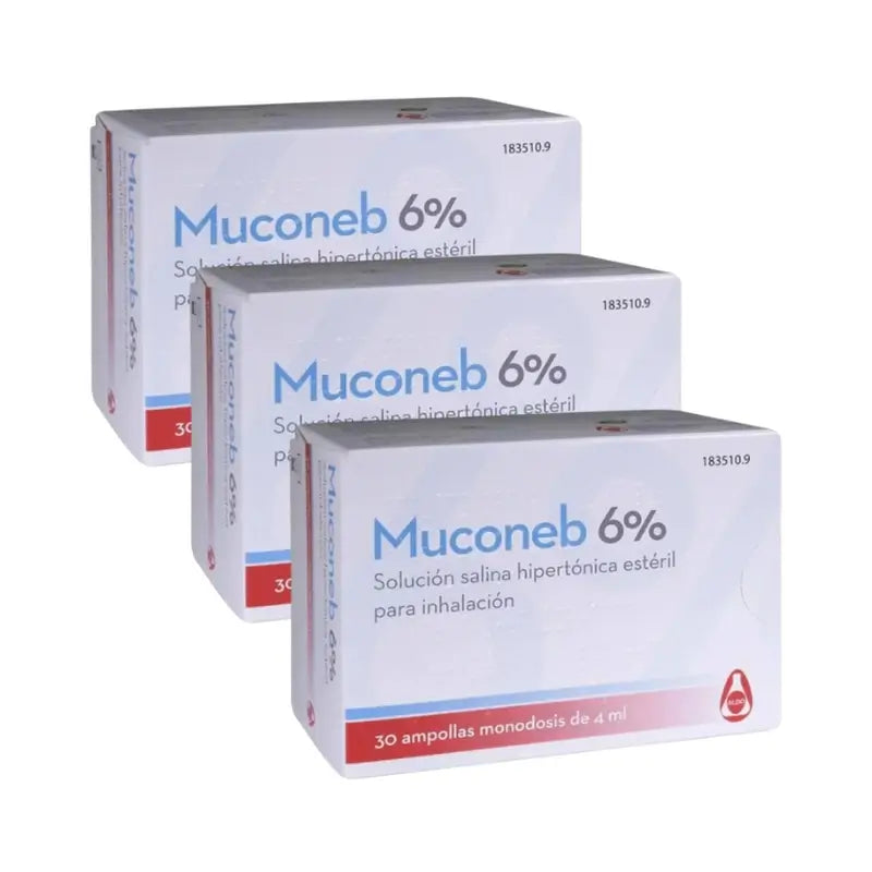 Muconeb 6% Solución Salina Inhalación, Pack 3 x (30 Ampollas x 4 ml)