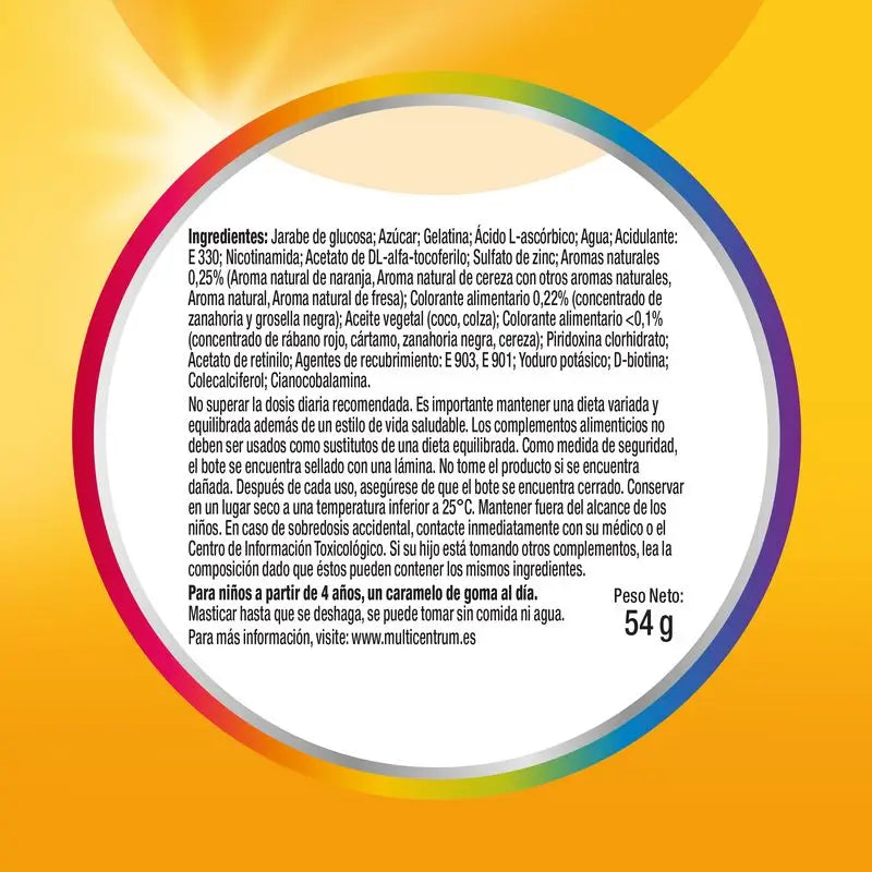 Multicentrum Vitagomis Junior Multivitamínico Para Niños Sabor A Cereza, Naranja Y Fresa, 30 gominolas
