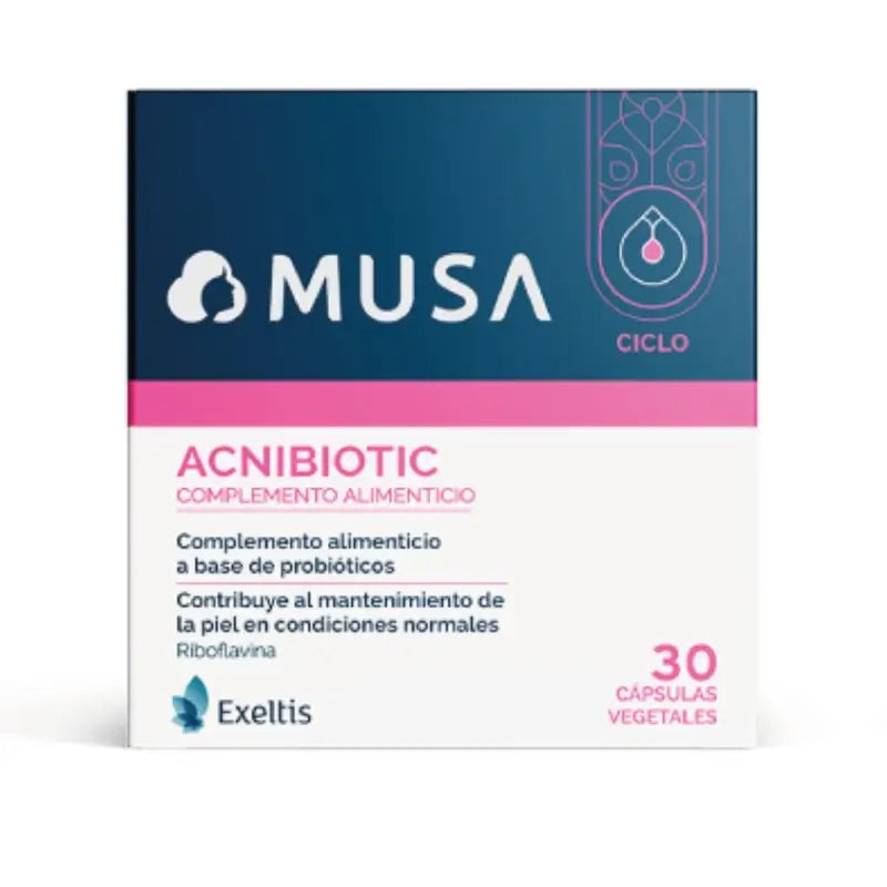 Musa Acnibiotic Complemento Alimenticio Con Probióticos Y Riboflavina Para El Acné , 30 cápsulas