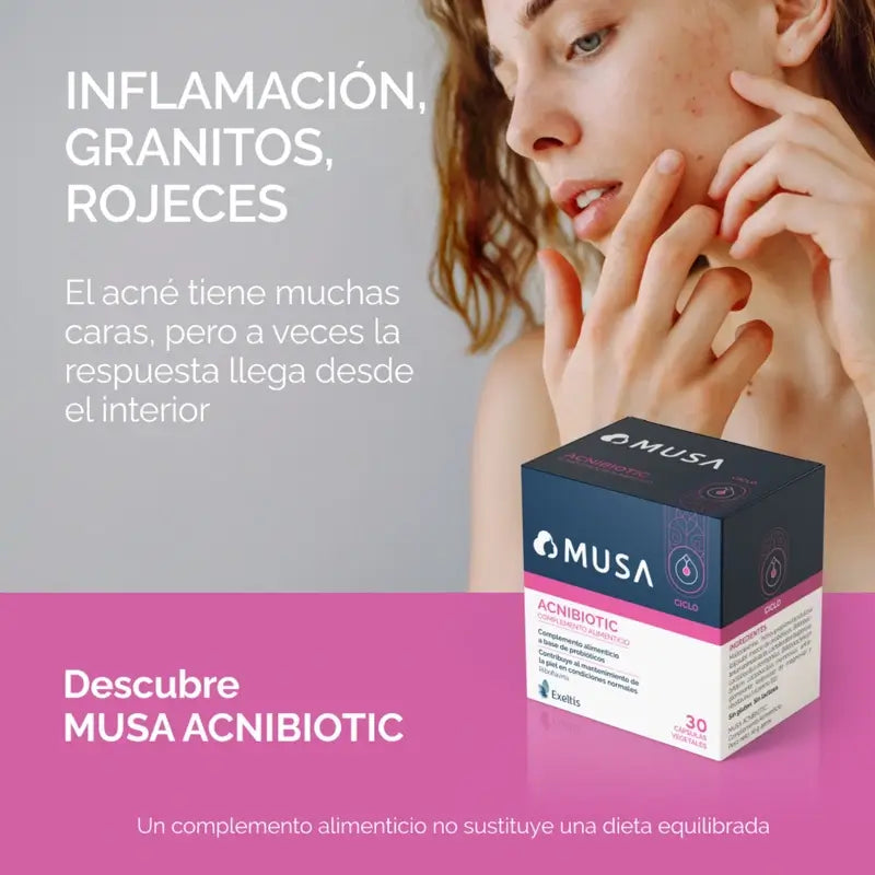 Musa Acnibiotic Complemento Alimenticio Con Probióticos Y Riboflavina Para El Acné , 30 cápsulas