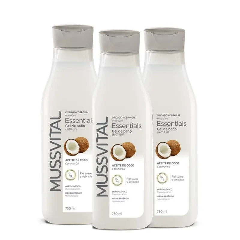 Mussvital Essentials Gel Baño Aceite De Coco , 3x750 ml