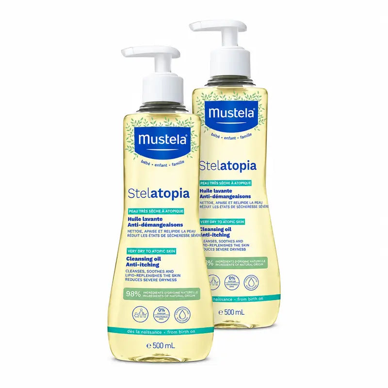 Mustela Stelatopia Aceite de Baño y Ducha, Pack 2 x 500 ml