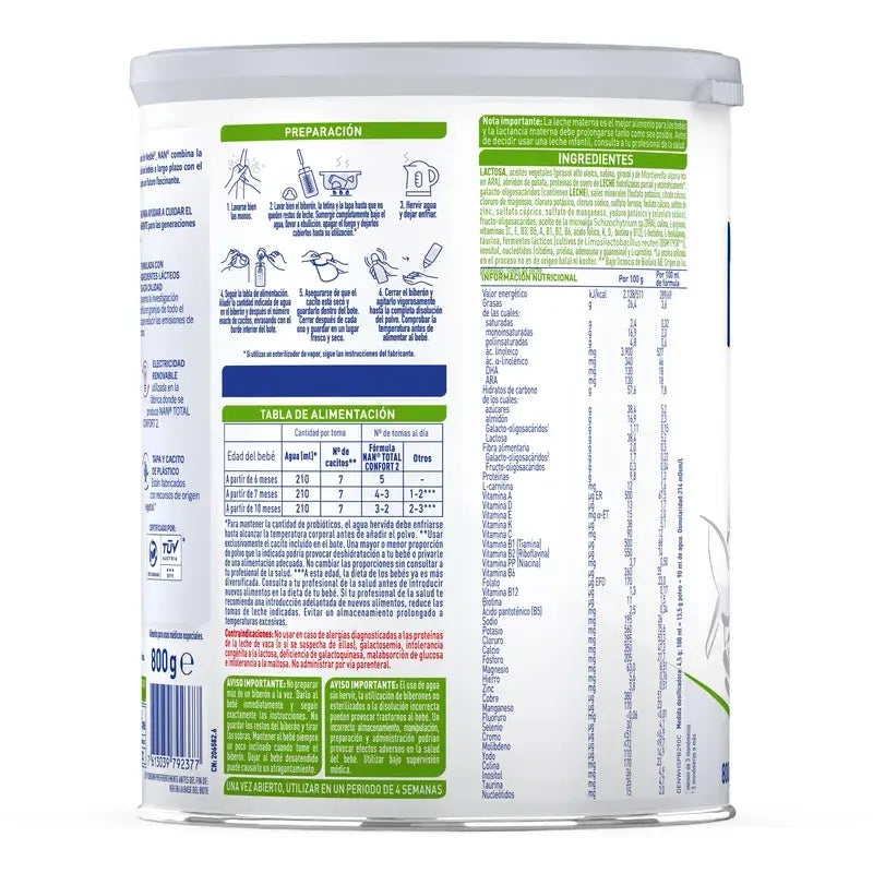 Nestlé Nan Total Confort 2 Leche Infantil, 800 gr