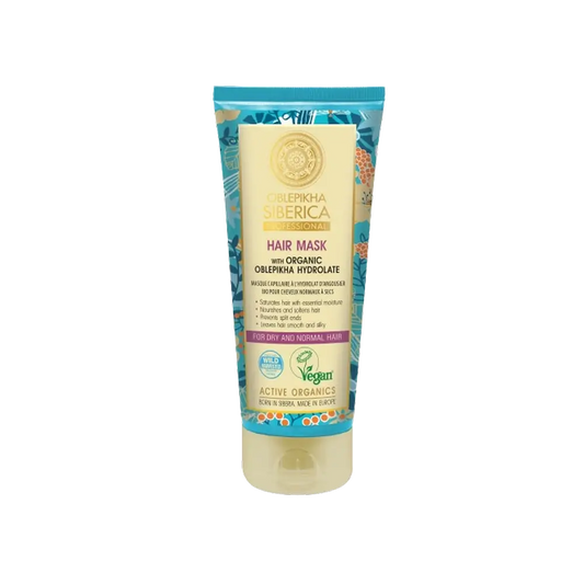 Natura Siberica Mascarilla Capilar Con Hidrolato De Espino Amarillo Orgánico Para Cabello Normal O Cabello Seco, Hidratación Profunda, 200Ml