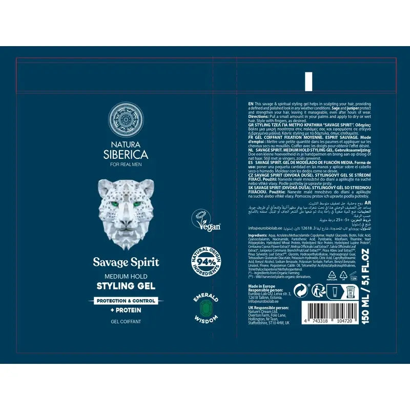 Natura Siberica Men Wild Arctic. Gel De Modelado De Fijación Media , 150 ml
