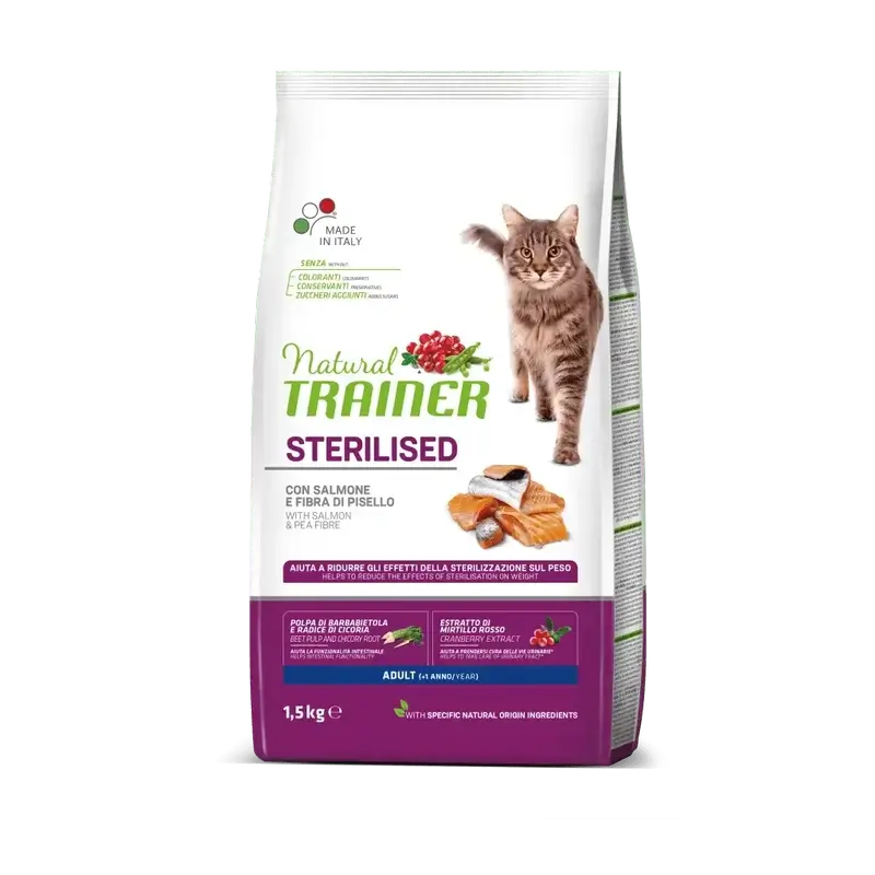 Natural Trainer Feline Adult Esterilizado Salmon 10Kg, pienso para gatos