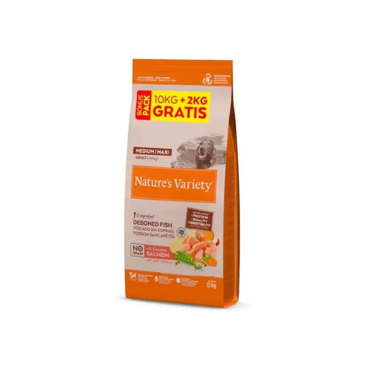 Nature'S Variety No Grain Medium/Maxi Pienso Para Perros Con Salmón 10+2Kg