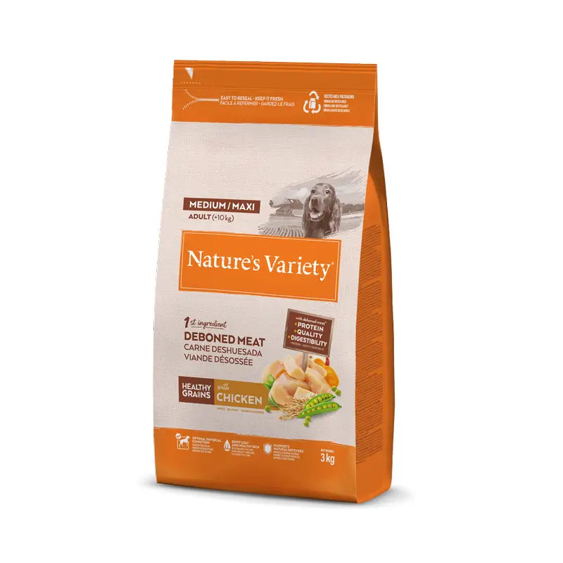 Nature'S Variety Pienso Para Perros, Medium Adulto, Healthy Grains Con Pollo, Natural, 3 kg