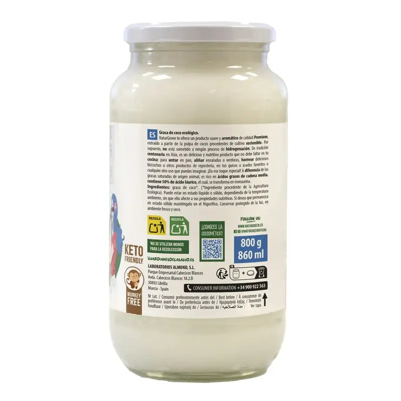 NaturGreen Grasa de Coco Bio 860 ml / 800 g