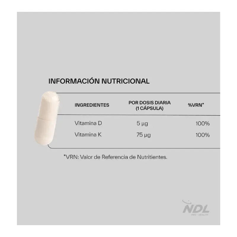 Ndl Pro-Health  Vitamina D3 Y K2, 90 cápsulas