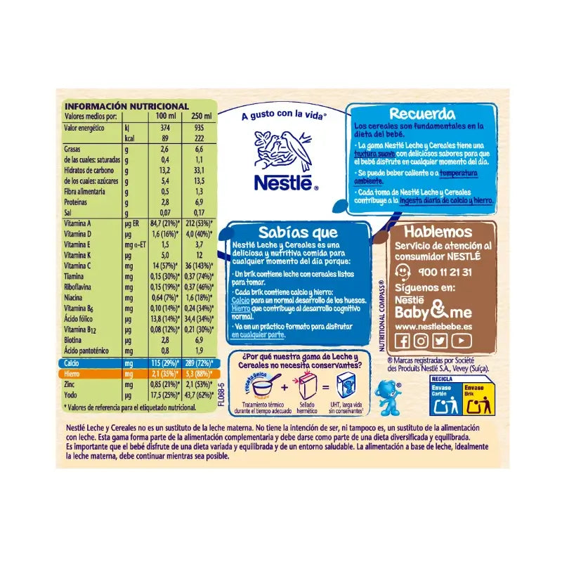 Nestlé Brik Leche y Cereales 8 Cereales con Galleta María, 2X250 gr