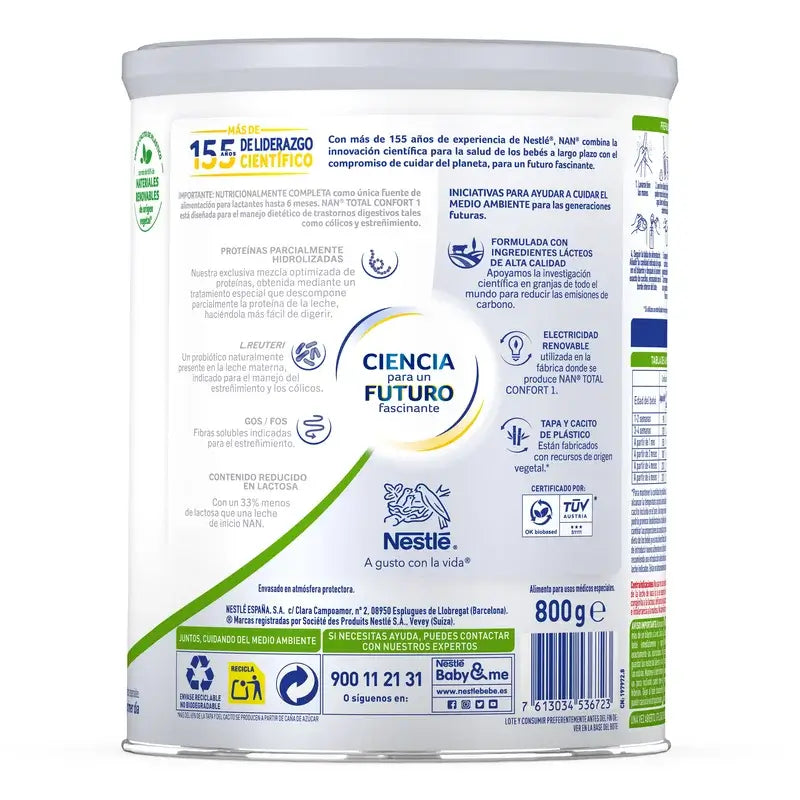 Nestlé Nan Total Confort 1 Leche intantil, 800 gr