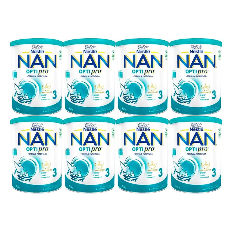 Nestlé Nan Optipro 3 Leche de Crecimiento, 8X800 gr