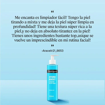 Neutrogena Hydro Boost Gel Limpiador Facial Ácido Hialurónico, 200 ml