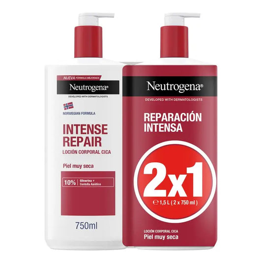 Neutrogena Crema Hidratante Corporal Reparadora Cica Piel Muy Seca, Pack 2x750 ml