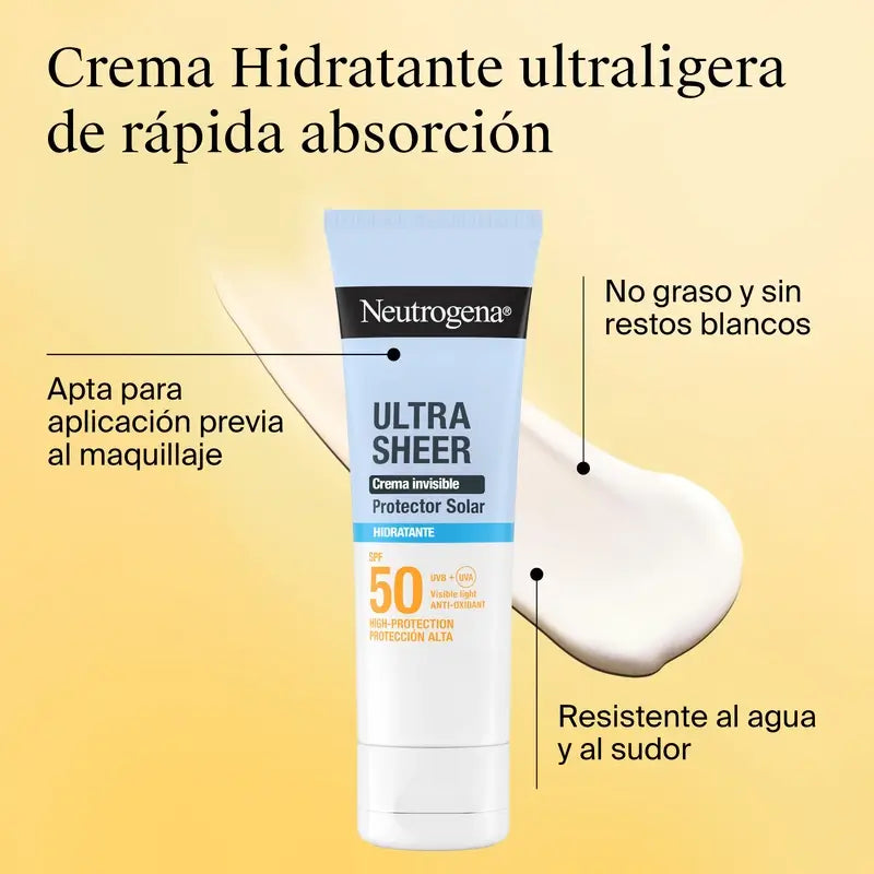 Neutrogena Ultra Sheer Crema Invisible Hidratante Spf50, 50 ml