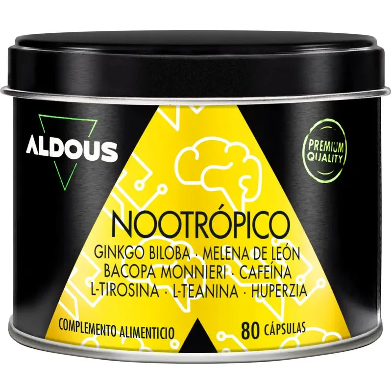 Aldous Labs Nootrópico con Ginkgo Biloba, Melena de León, Cafeína, Bacopa, Tirosina, Teanina y Huperzina A
