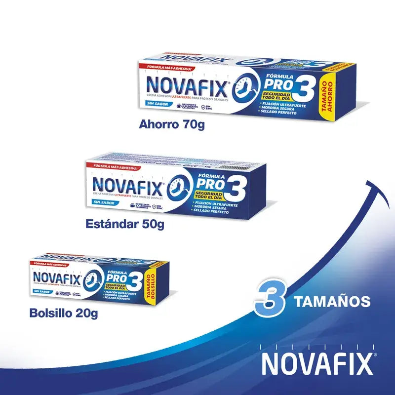 Novafix Pro3 Sin Sabor Crema Adhesiva Para Dentaduras Postizas , 50 gr