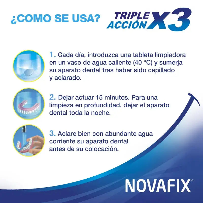 Novafix Tabletas Limpiadoras Triple Acción, 96 Unidades