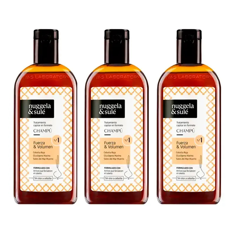 Nuggela & Sule Champu Premium Extracto de Cebolla Cabello Debil y Graso, Pack 3 x 250 ml
