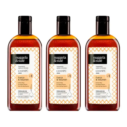 Nuggela & Sule Champu Premium Extracto de Cebolla Cabello Debil y Graso, Pack 3 x 250 ml