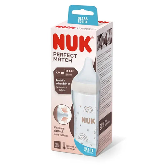 Nuk Biberon Perfect Match Cristal Silicona 0-6M Flujo M Arcoiris , 230 ml
