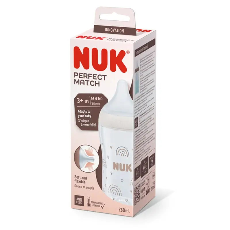 Nuk Biberon Perfect Match Pp Silicona 0-6M Flujo M Arcoiris , 260 ml