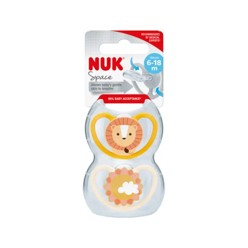 Nuk Chupete Space Leon/Sol T2 6-18M Silicona , 2 unidades